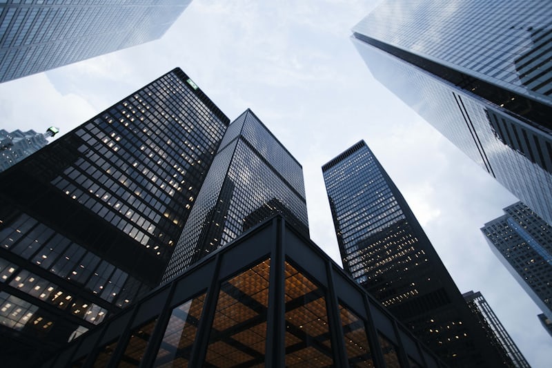City office towers viewed from street level